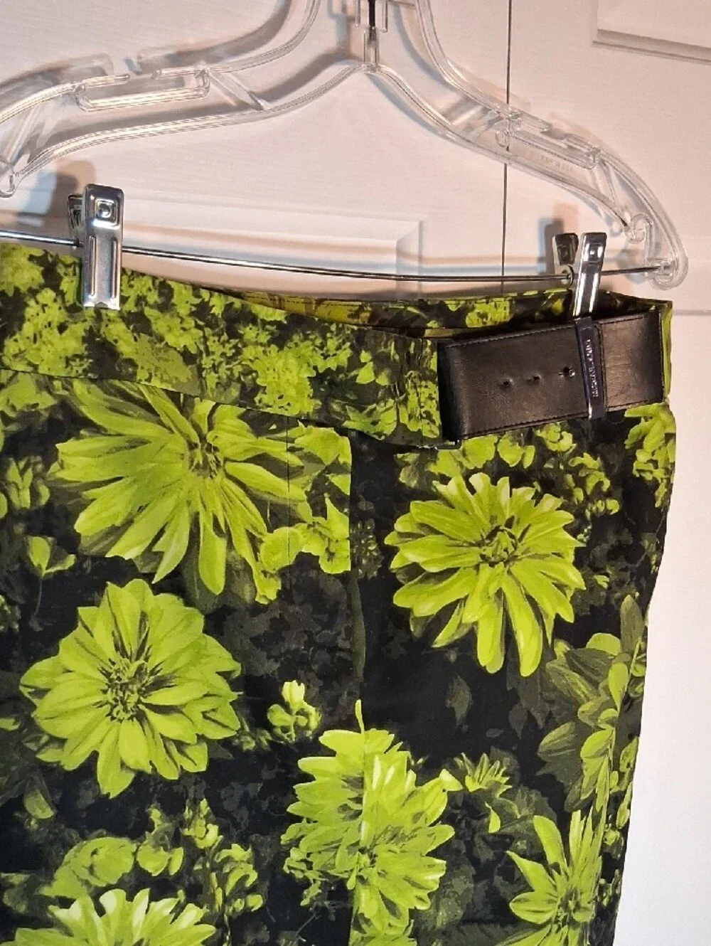 Michael Kors Black Pencil Skirt with Lime Green Floral Print